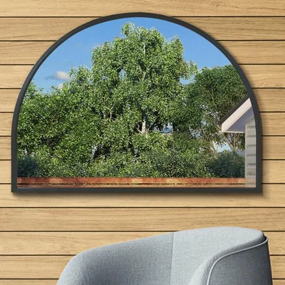 The Range MirrorOutlet Arcus Black Metal Framed Arched Garden Wall Mirror - Black