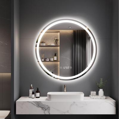 The Range LED Round Bathroom Mirror with Clock - White / 60cm