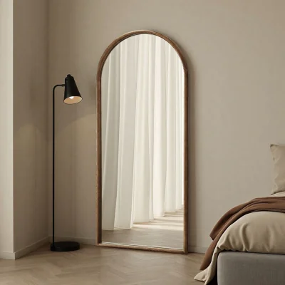 The Range Arched Solid Oak Full Length Wall Mirror - Brown