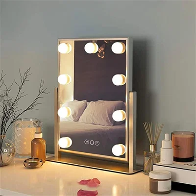 The Range Hollywood Vanity Mirror with 9 Dimmable LED Bulbs, 3 Color Lighting Modes - Silver