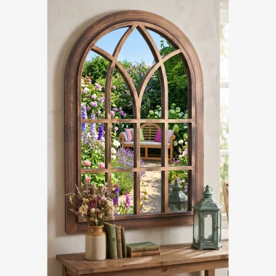 The Range Arched Top Gothic Window Mirror Black Brush Gold Plastic Frame 92x62Cm - Black Brushed Gold