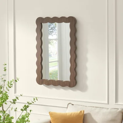 The Range Wiggle Walnut Wood Medium Rectangle 90x60cm Wall Mirror - Walnut