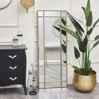 The Range Framed Art Deco Wall - Leaner Mirror 54cm x 142cm - Gold