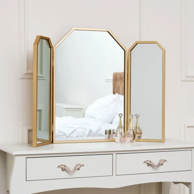 The Range Gold Hexagon Triple Dressing Table Mirror 82cm X 59cm