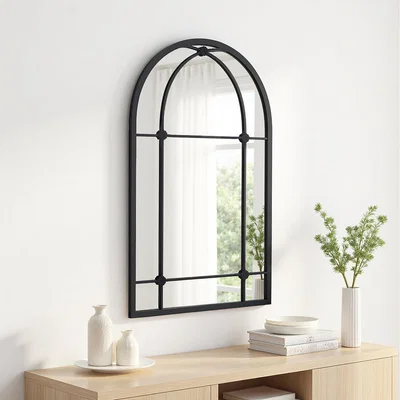 The Range Arch Window Windowpane Wall Mirror - Black