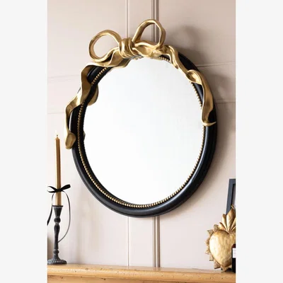 Rockett St George Black & Gold Bow Round Wall Mirror