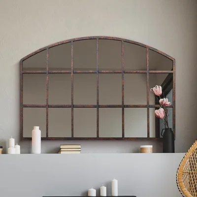 The Range MirrorOutlet The Kirkby Rustic Metal Arched Shape Decorative Window Wall Mirror  - Brown