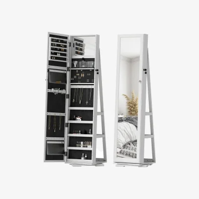 The Range Modern Full Length Freestanding Swivel Mirror with Shelves - White