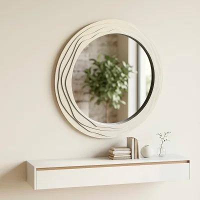 The Range Ridged Circular Mirror - Ivory