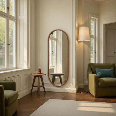 The Range Oval Solid Oak Full Length Wall Mirror - Brown