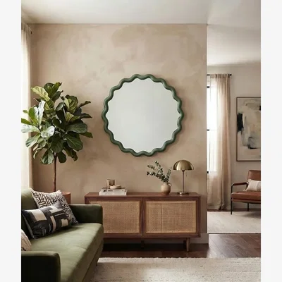The Range Round Wavy Wall Black Mirror 49.5Cm - Green