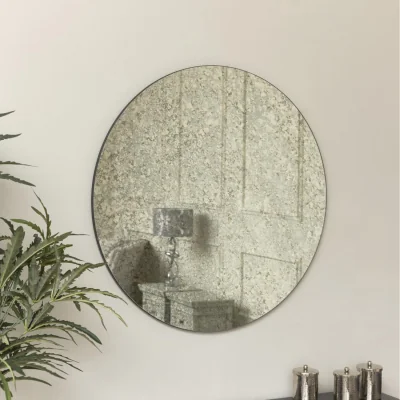 The Range Large Round Silver Antique Glass Mirror 80cm x 80cm - Silver, black