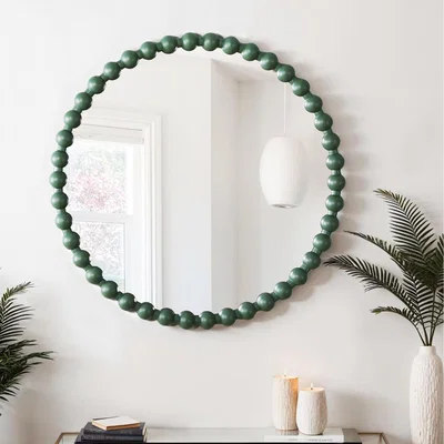 The Range Como Large Round Beaded Wall Mirror  - Matt Green