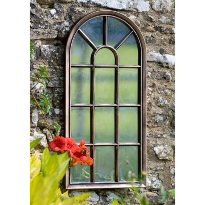 The Range Brushed Copper Arched Window Style Mirror Home or Garden - Copper