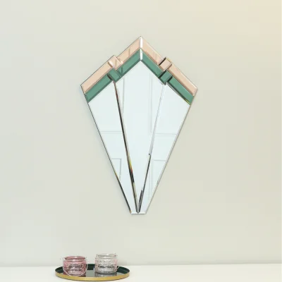 The Range Green and Pink Glass Art Deco Fan Wall Mirror 60cm x 40cm - Green, pink