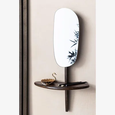 Rockett St George Abstract Walnut Wall Mirror With Shelf
