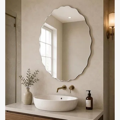 The Range Frameless Asymmetric Bevelled Oval ZigZag Mirror 40x60Cm - Silvery