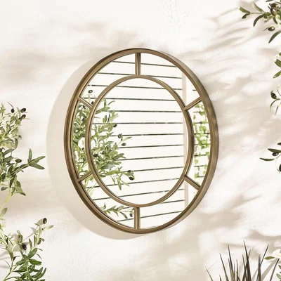 The Range Alnwick Bronze Medium Round Window 70cm Garden Mirror - Brown