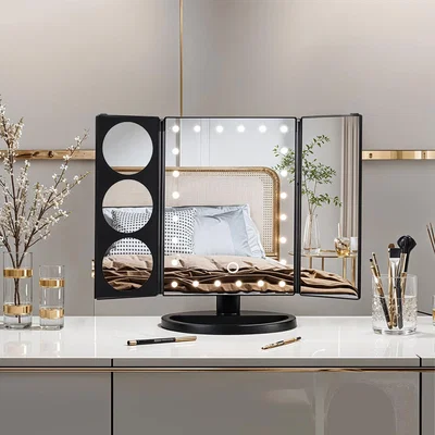 The Range Tri-Fold LED Makeup Mirror - Black