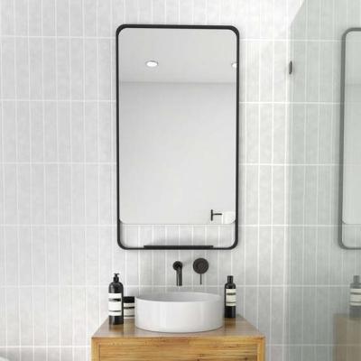 The Range Radius Corner Black Stainless Steel Framed Mirror with Shelf - 1000 x 560mm - Black