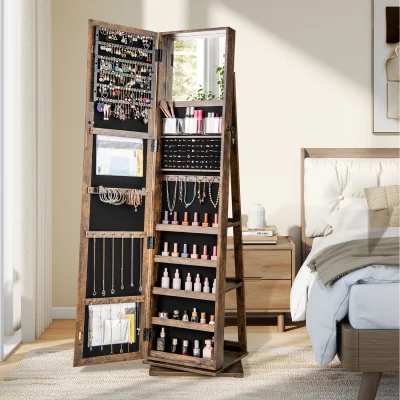The Range Standing Jewelry Organizer with Full Length Mirror - Brown