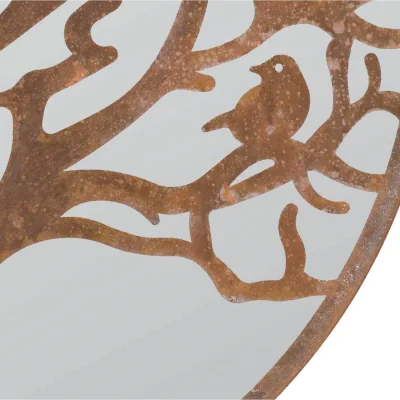 The Range MirrorOutlet Small Bird Tree Design Round Garden Mirror 60 x 60 CM - Brown