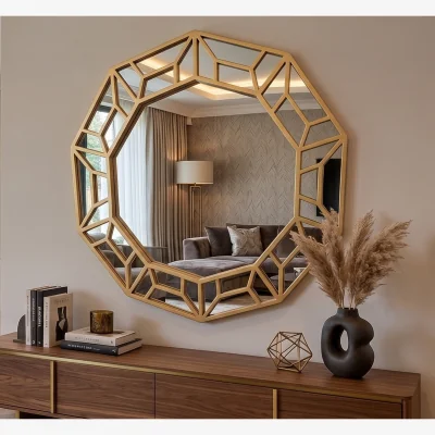 The Range Decagonal Wall Mirror Gold Plastic Geometric Frame 61x57x2Cm - Golden