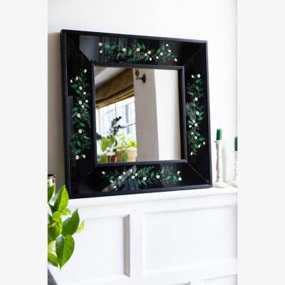 Rockett St George Black & Floral Wooden Framed Mirror