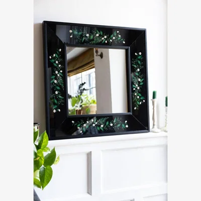 Rockett St George Black & Floral Wooden Framed Mirror