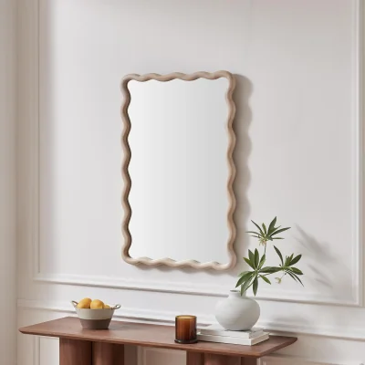 The Range Damaris Wood Medium 90x60cm Wavy Rectangle Wall Mirror - Wood