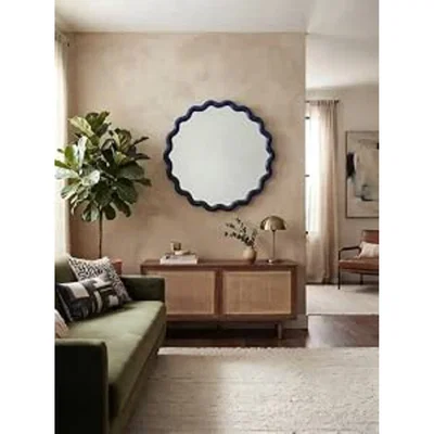The Range Round Wavy Wall Black Mirror 49.5Cm - Blue