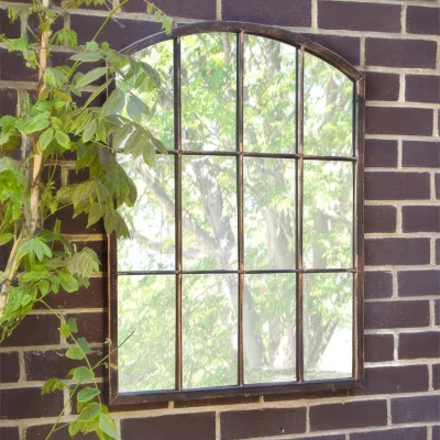 The Range Primrose Metal Arched Glass Garden Mirror 2ft 7in x 2ft - Brown