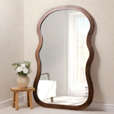 The Range Dark Wood Stepped Wave Mirror