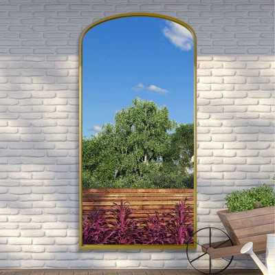 The Range Angustus Outdoor Metal Arched Garden Wall Mirror - Gold / 200cm