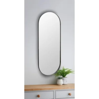 The Range Oval Pill Shaped Black Wall Mirror 101x31x2.5Cm - Blacky