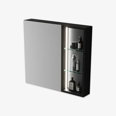The Range Rectangular LED Mirror Cabinet, 75x68cms - Black