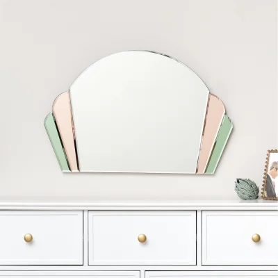 The Range Pink and Green Glass Art Deco Arch Fan Wall Mirror 71cm x 46cm - Clear