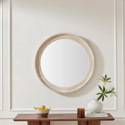 The Range Rebecca Oak Wood Medium 80x80cm Round Wall Mirror - White