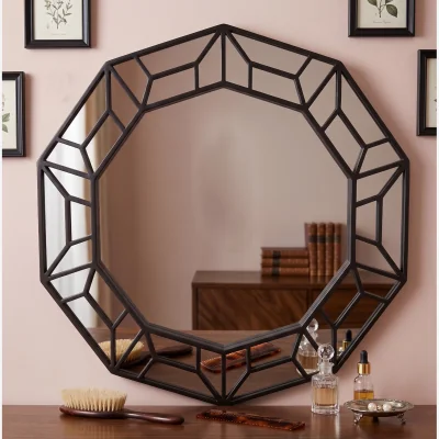 The Range Decagonal Wall Plastic Geometric Framed Mirror 61 X 57.8 X 2 Cm - Blacky