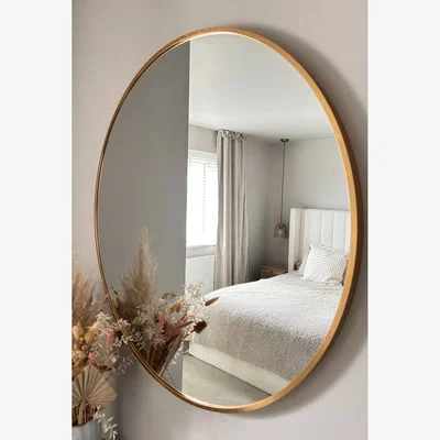 The Range Gold Round Modern Metal Frame Wall Mirror - 80cm - Part of the SOHO Range - Gold