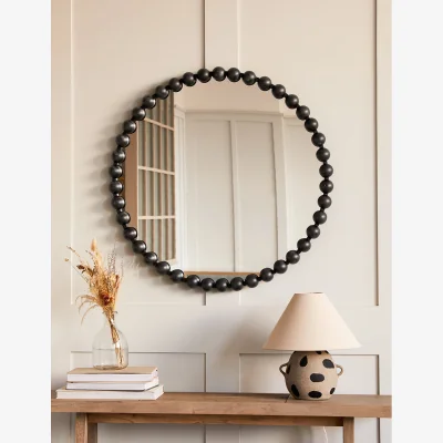 Rose & Grey Round Black Bobble Mirror