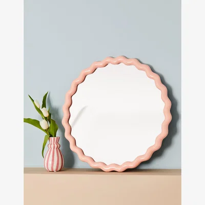 Rose & Grey Round Pink Wavy Mirror