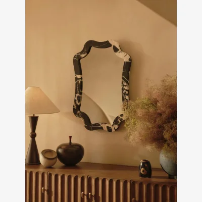 Soho Home Hollis Wall Mirror, Black Bulgari Marble