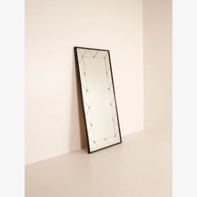 Soho Home Vintage Studded Mirror, Ebonised Wood and Chrome, France