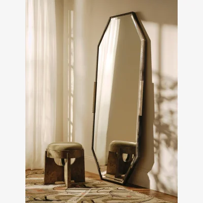 Soho Home Welton Floor Mirror, Blackened Brass & Travertine