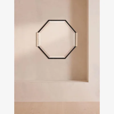 Soho Home Welton Wall Mirror, Blackened Brass & Travertine, Extra Small