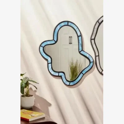Urban Outfitters Pearlescent Blue Squiggle Mirror - Light Blue 50.8cm x 35.5cm x 1.3cm at Urban Outfitters
