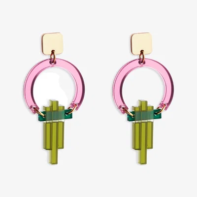Wolf & Badger Women's Pink / Purple / Green Petite Art Deco Chandeliers - Pink Mirror And Lime Zest | Toolally