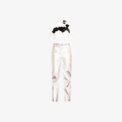 Wolf & Badger Women's Silver Mirror Metallic Pineapple Leather Jeans | Small | Vidi|Blak