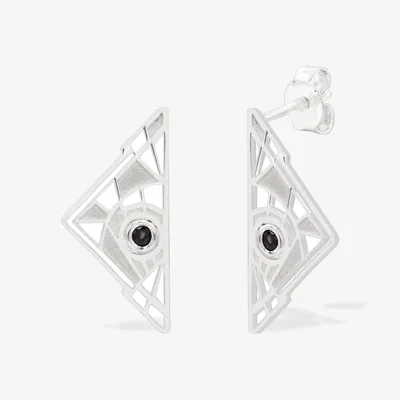 Wolf & Badger Women's Black Mirror Earrings With Smokey Quartz – Sterling Silver | Iona